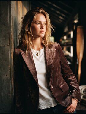 Apostrophe Women 10P Brown Velvet Blazer Luxury Academic Dark Academia Tailored